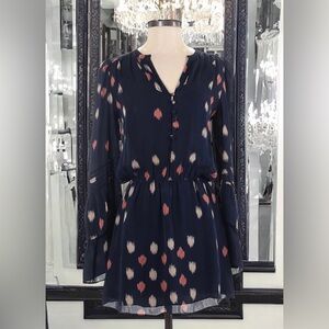 Parker Womens Dress S Abstract Print 100% Silk Bell Sleeve Button Mini Dress